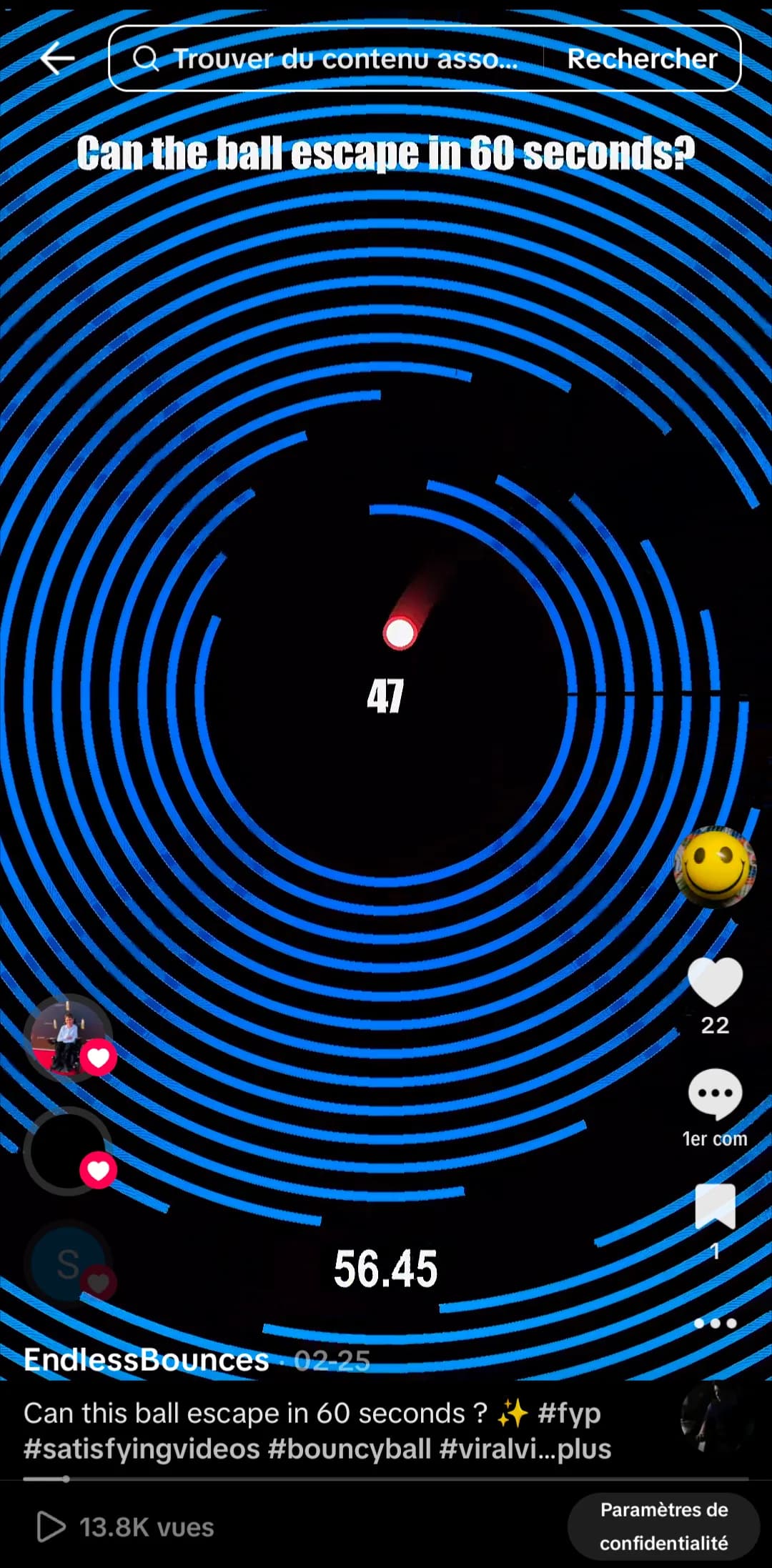Vidéo Endless Bounces en palette bleue, 47 anneaux restants